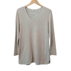 Pure Jill Tunic Top Women's M Medium Beige Drawstring Waist Long Sleeve Pockets